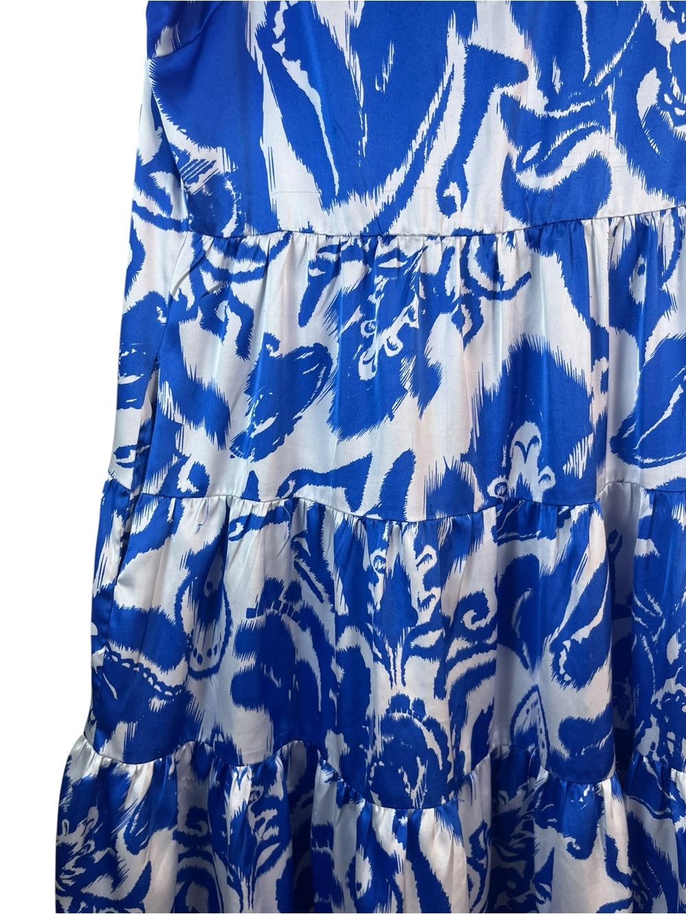 Jodiel Blue and White V-Neck Flutter Sleeve Tiered Swing Dress size L - Picture 10 of 12